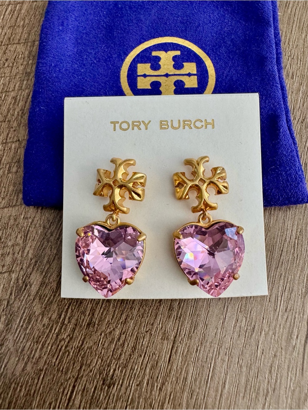 Tory Burch Roxanne Crystal Heart Drop Earrings - Pink & Gold